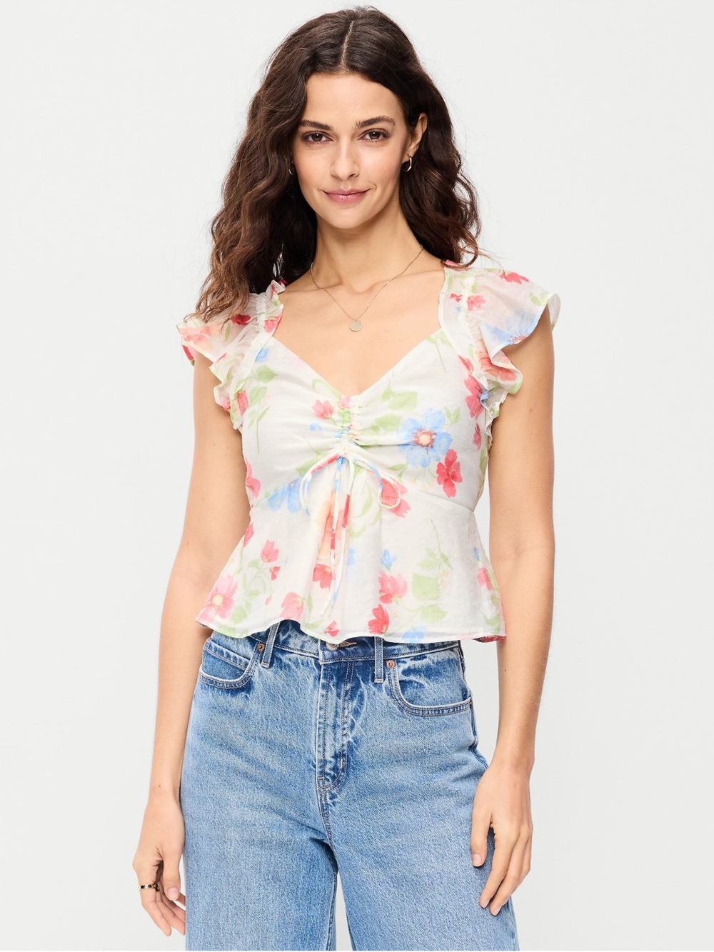 Flutter-Sleeve Fit and Flare Top White Floral Old Navy Medium